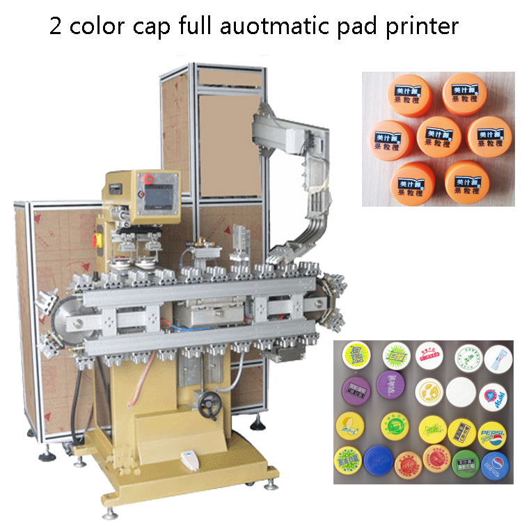 Cap 2 color full automatic pad printer with Tank conveyor
