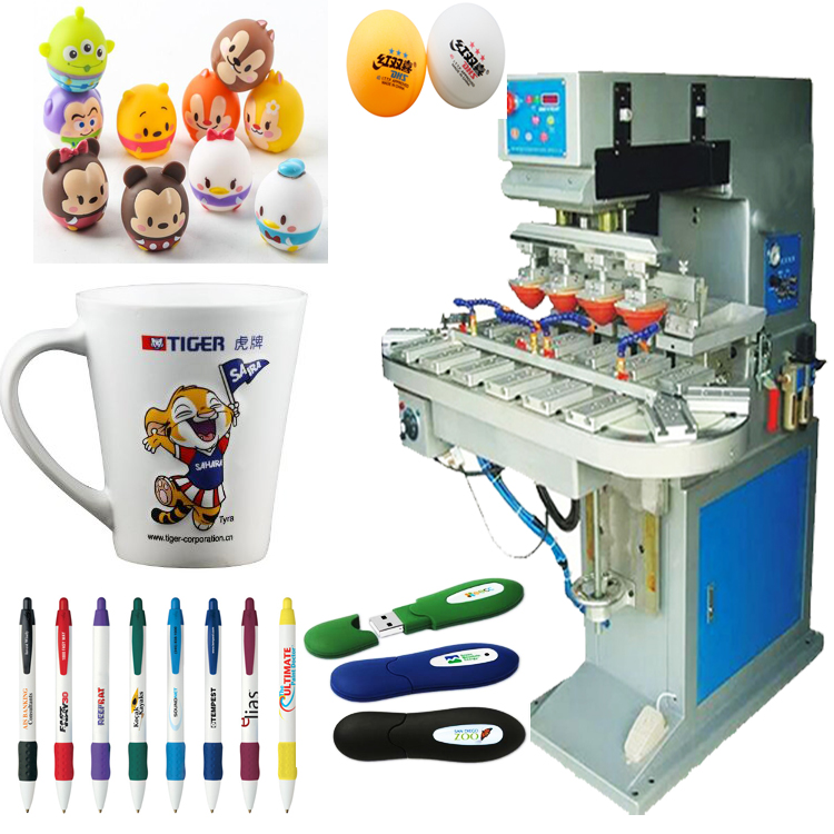 Promotional gift 4 color pad printer with conveyor