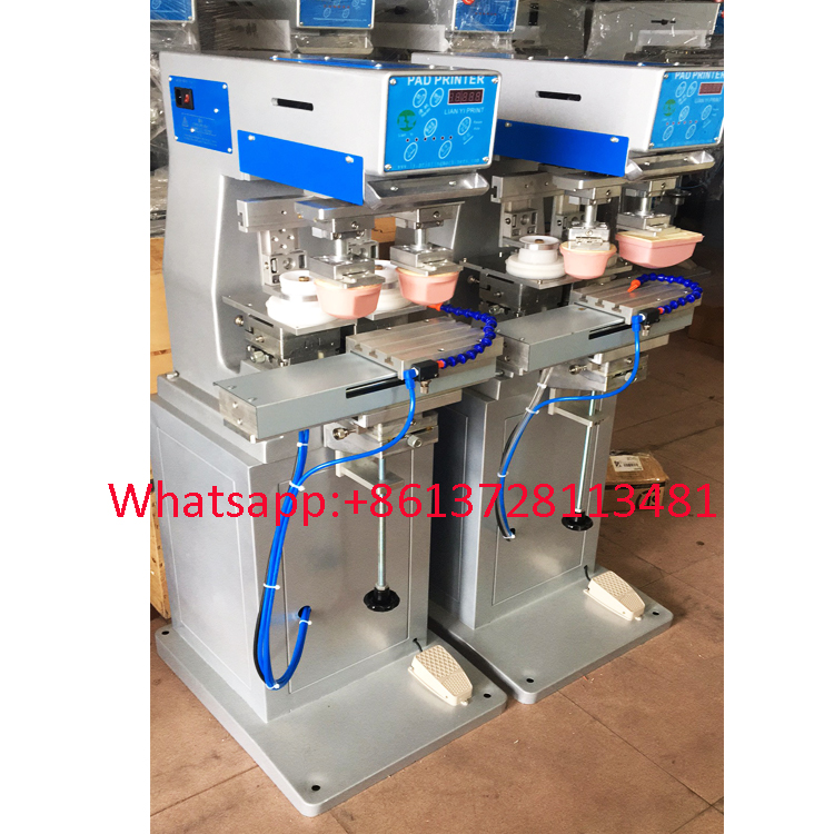 Two color pad printer with closed ink cup 